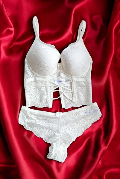 Luvensa Beyaz Ip Detaylı Dantelli Dolgulu Büstiyer Külot Takım (BÜSTİYER & KÜLOT)