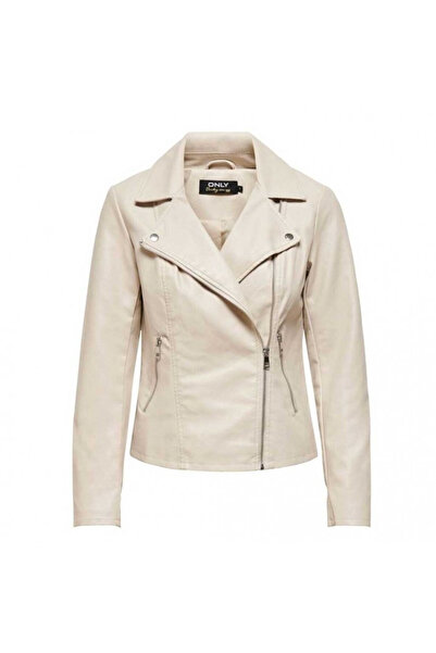ONLY New Melisa Faux Leather Biker Kadın Bej Ceket