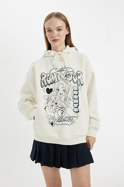DeFacto Coool Oversize Wide Fit Hooded Printed Thick Fabric Sweatshirt
