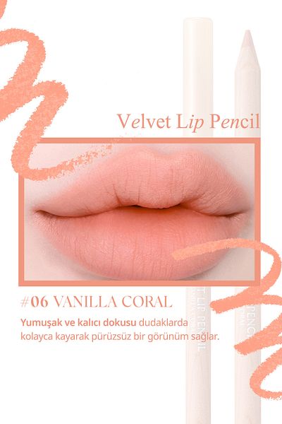 CLIO Clio Velvet Lip Pencil Set - Creamy Formula, Lip, Pen and Pencil Sharpener 06 Vanilla Coral