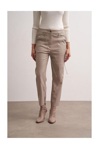FUSHYA Stitched Leather Trousers with Chain Belt