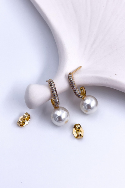 Radino Collection Kadın VIP Çelik Küpe Kararmaz İnci ve Zirkon Taşlı