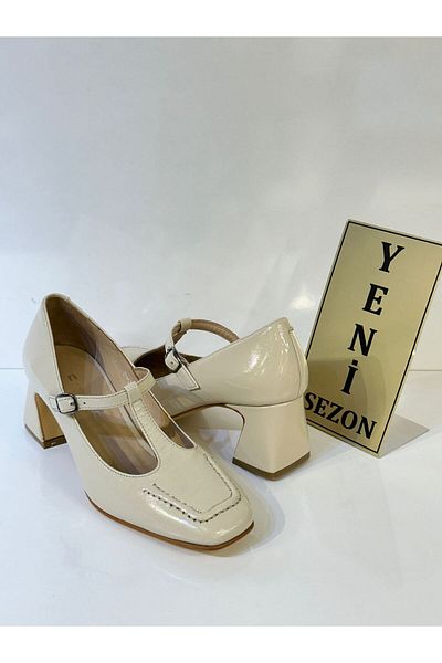 NİSH EXCLUSİVE 2510 Ni̇sh Genuine Leather Stylish Heeled Shoes with Support Sole Belt Detail