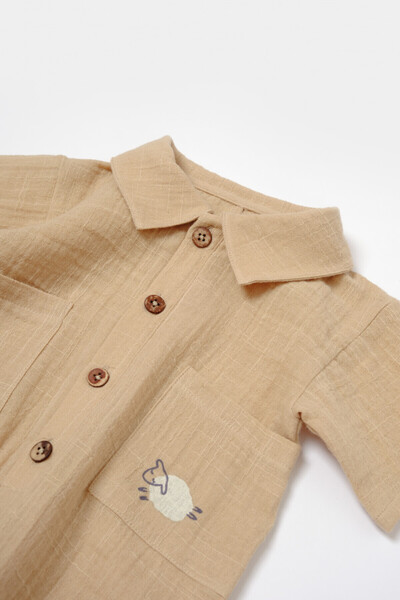 BabyCosy Salopeta Cu Maneca Scurta Si Nasturei Sheep,apricot,