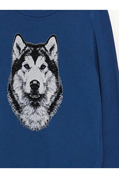 LC Waikiki LCW Kids Lacivert Bisiklet Yaka Baskılı Uzun Kollu Erkek Çocuk Triko Kazak