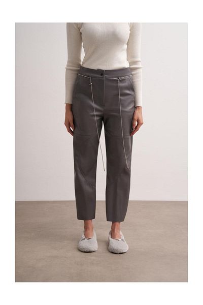 FUSHYA Stitched Leather Trousers with Chain Belt