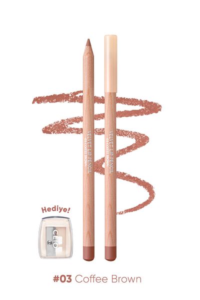 CLIO Clio Velvet Lip Pencil Set 03 Coffee Brown - Creamy Formula with Lip Liner and Sharpener