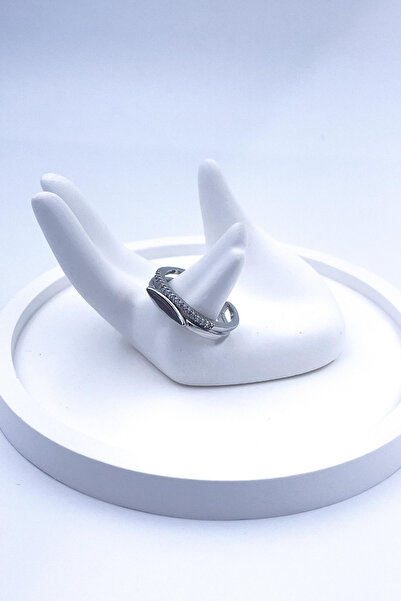 Radino Collection Women Vip Gold Zircon Detailed Adjustable Steel Ring Does Not Tarnish Silver