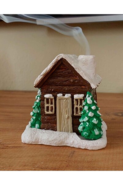 Home Tütsü Hediyeli Kar Efektli Dağ Evi Şeklinde El Boyaması Tütsülük, Obje Dekarasyon