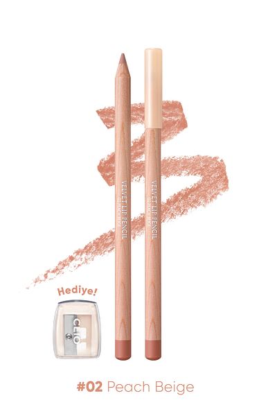 CLIO Clio Velvet Lip Pencil Set - Creamy Formula with Lip, Pencil and Sharpener 02 Peach Beige