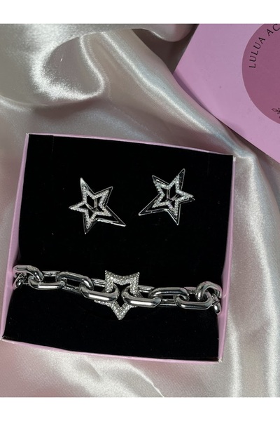 Lulua aksesuar Yıldız bileklik küpe set