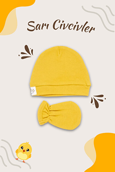 Calico Yeni Doğan Bebek Organik Bere Eldiven Takım Sarı