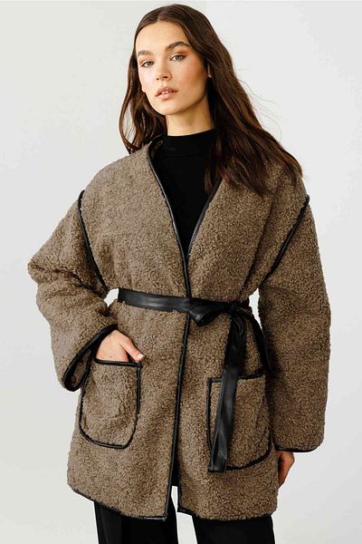 Hooopstore Leather Piping Mink Tedy Coat