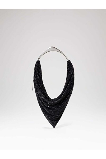 Moom Bag حقيبة فستان سهرة نسائية ذات مقبض معدني منسوج باللون الأسود