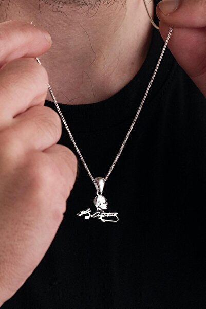 Tmt Silver GÜMÜŞ KEMAL ATATÜRK İMZALI ATATÜRK PORTRELİ ERKEK ZİNCİR KOLYE