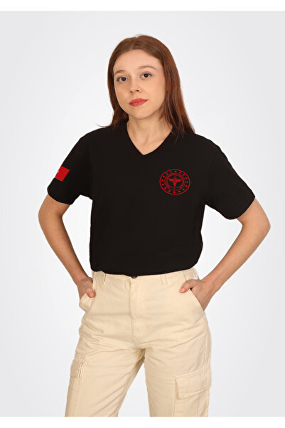 Chicheva 112 Acil Sağlık T-shirt Kısa Kollu Siyah Kadın %100 Pamuk Rahat Kalı...