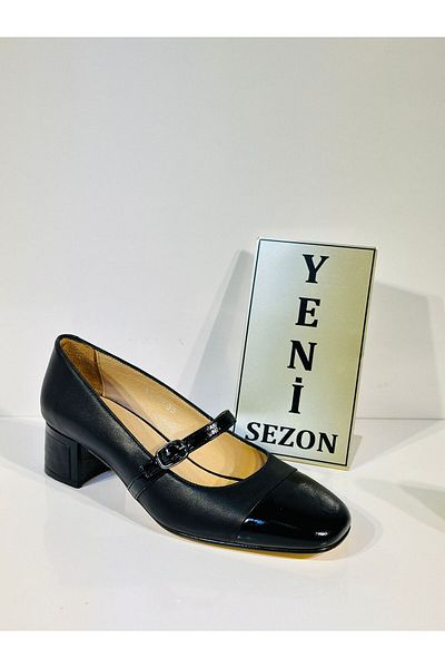 NİSH EXCLUSİVE 2513 Ni̇sh Genuine Leather Support Sole Stylish Short Thick Heeled Casual Shoes