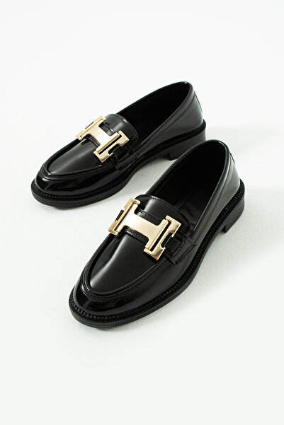 Pazzyonez Γυναικεία μαύρα λουστρίνια καθημερινά άνετα Oxford Casual Calvanized πόρπη Ποιοτικά Classic Loafer παπούτσια