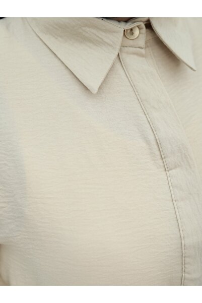 Modamorfo Half Buttoned Sleeve Elastic Waist Tie Dress -Beige