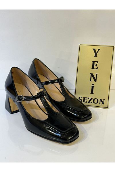 NİSH EXCLUSİVE 2510 Ni̇sh Genuine Leather Stylish Heeled Shoes with Support Sole Belt Detail