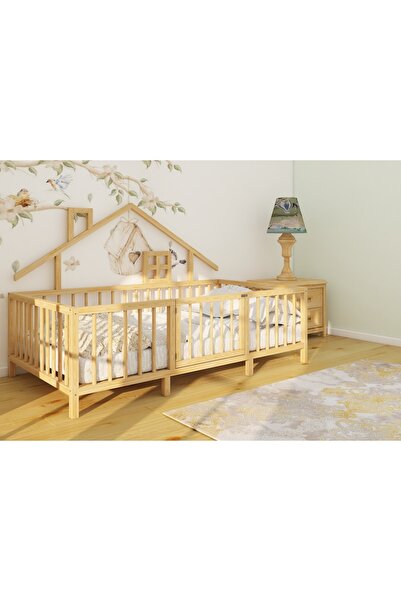 Montessori Boss ALİSA - ARKA ÇATILI DOĞAL AHŞAP ÇOCUK YATAĞI