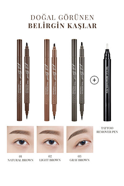 CLIO Yarı Kalıcı Kaş ve Makyaj Düzeltici Kalem Seti CLIO Kill Brow Dual Tattoo Pen Set (03 Gray Brown)