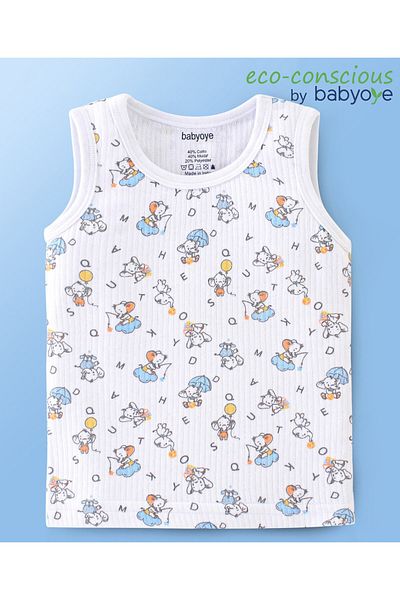 Babyoye Babyoye Cotton Modal Blend Sleeveless Thermal Inner Wear Elephant Print - White