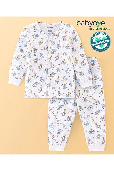 Babyoye Babyoye Cotton Modal Blend Full Sleeves Thermal Inner Wear With Elephant Print - White