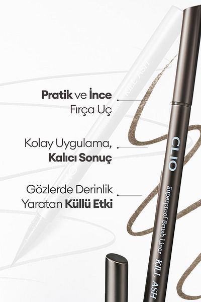 CLIO Fasten Eyeliner Clio Superproof Brush Liner Kill Ash with Fine Microfiber Brush Tip (002 Ash Brown)
