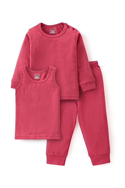 Babyhug سترة وبنطلون من القطن بأكمام طويلة وغطاء رأس حراري بلون موحد - مرجاني