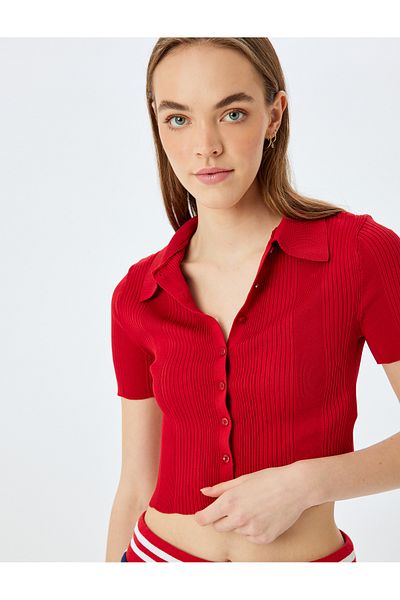 Koton Slim Fit Polo Neck Short Sleeve Buttoned Sweater