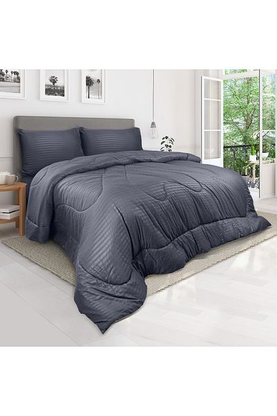 Hotel Linen Klub طقم لحاف مخطط - نسيج من الألياف الدقيقة الناعمة للغاية، حشوة من الألياف السيليكونية الناعمة