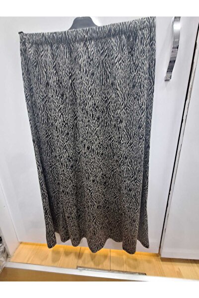 NUR TEKSTİL kadın anne   siyah desenli 8 parçalı beli lastikli mimoza örme kumaş büyük beden etek