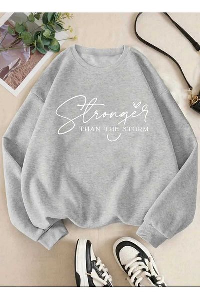 New Shine Stronger Printed Crew Neck Oversize Sweatshirt