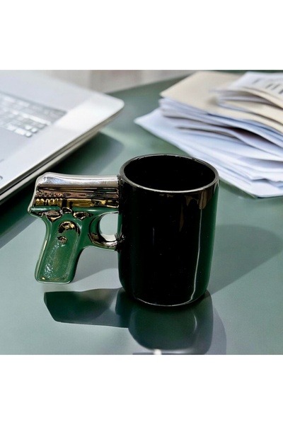 imsaconcept Silah Ve Tabanca Temalı Kupa Bardak - Cesur Ve I?konik Tasarım Gümüş