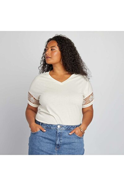 KIABI Macramé short-sleeved T-shirt WHITE