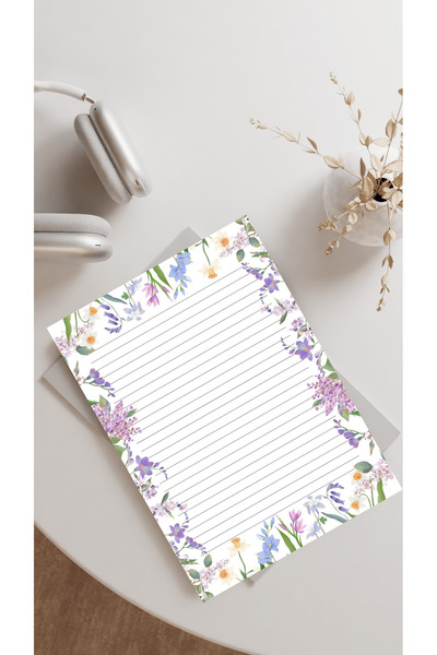 HOBİREYON 20 Adet 20x28 Cm Boyutunda Çiçekli Mektup Kağıdı/not Kağıdı (MODEL 6)