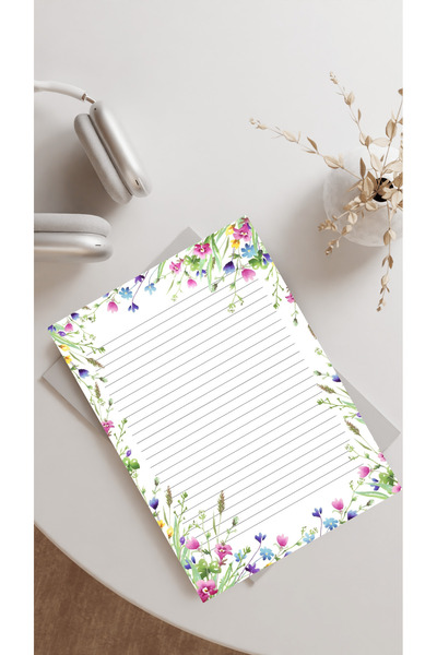 HOBİREYON 20 Adet 20x28 Cm Boyutunda Çiçekli Mektup Kağıdı/not Kağıdı (MODEL 5)