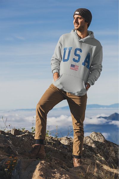 New Shine Unisex U.S.A Μπλε λεπτομέρεια με στάμπα βαμβακερό φούτερ με κουκούλα με κουκούλα