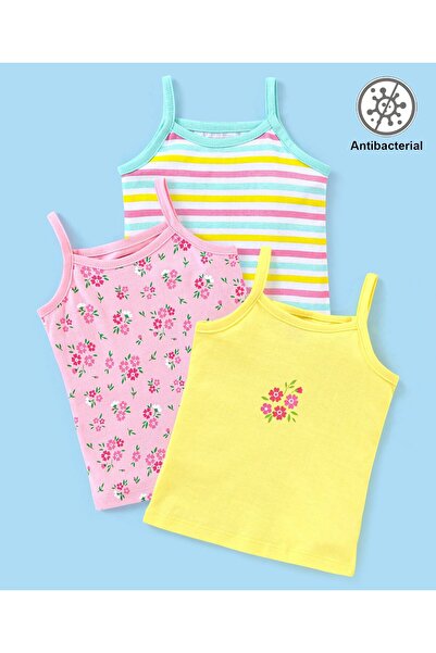 Babyhug 100% Cotton Sleeveless Antibacterial Slips Floral Print Pack of 3 - Y...