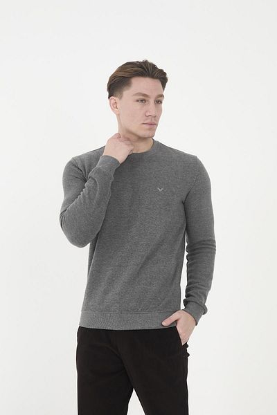 Maccali Men's Comfortfit Long Crew Neck Basic Gray Sweatshirt