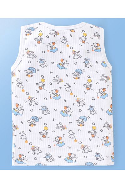 Babyoye Babyoye Cotton Modal Blend Sleeveless Thermal Inner Wear Elephant Print - White