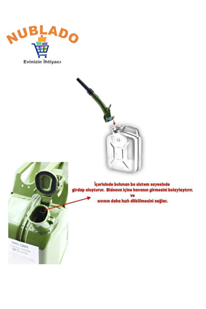 NUBLADO Metal Benzin Bidonu 20 Litre Akaryakıt Mazot Taşıma Doldurma Depolama Bidonu Aktarma Borusu.