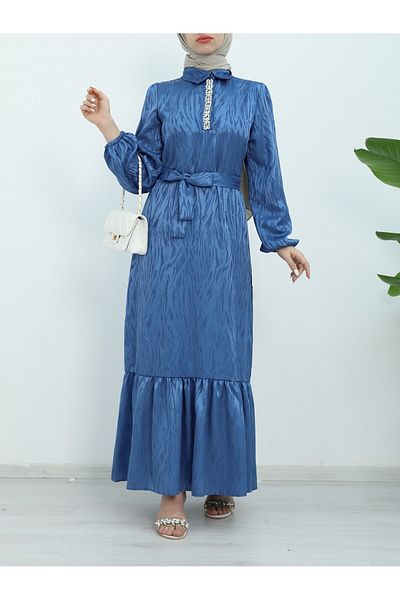 Modamorfo Elastisches, mit Steinen verziertes Kleid mit Teilen am Saum – Saxophon