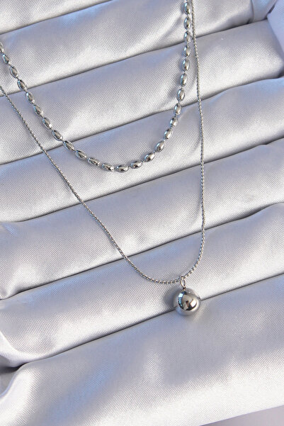 Skygo 316L الصلب سلسلة مزدوجة فضية اللون الكرة نموذج قلادة - TJ-BKO8881