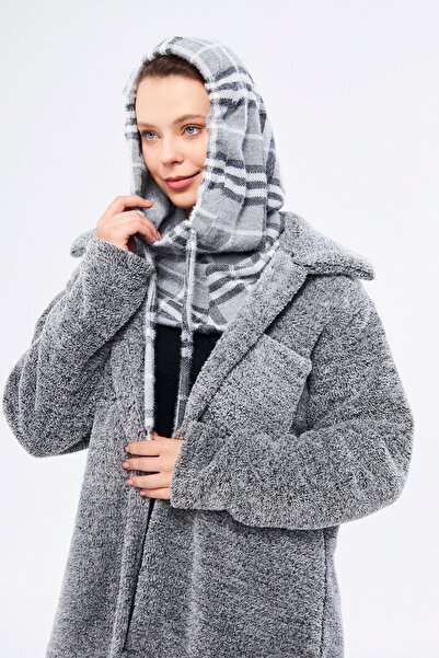 HÜRREM BONE Beretă gri cu șireturi Balaklava, guler, în carouri jacquard 2324_15