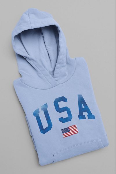 New Shine Unisex U.S.A Μπλε λεπτομέρεια με στάμπα βαμβακερό φούτερ με κουκούλα με κουκούλα