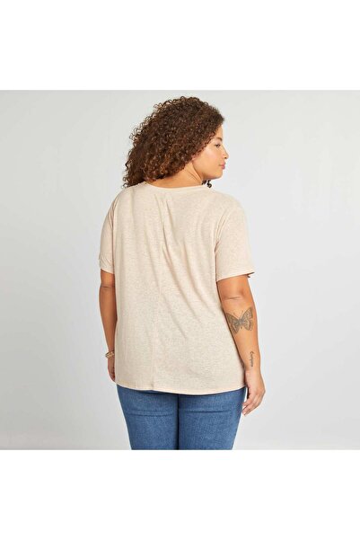 KIABI Linen blend V-neck T-shirt BEIGE