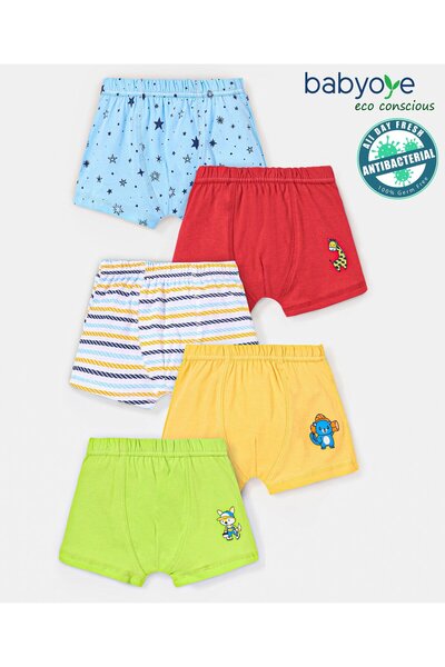 Babyoye Cotton Knit Star Print & Striped Briefs Pack of 5 - Multicolour