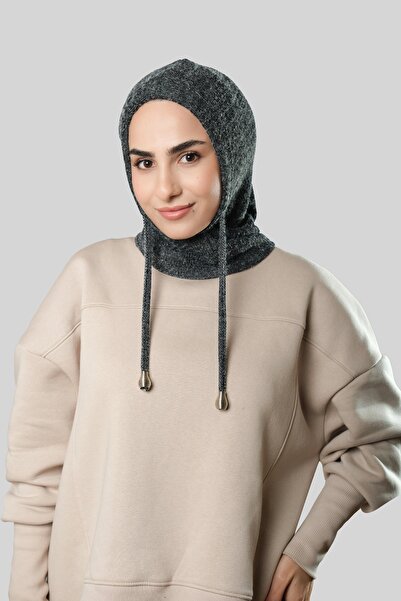 HÜRREM BONE Антрацитова балаклава з бахромою та коміром, шапка з джакардовим ...